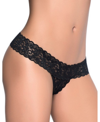 String ouvert brésilien noir en dentelle